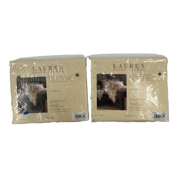 RALPH LAUREN Yorkshire Rose CREAM Standard Pillow SHAM LINEN NIP Set of 2 FLAW - Picture 1 of 12